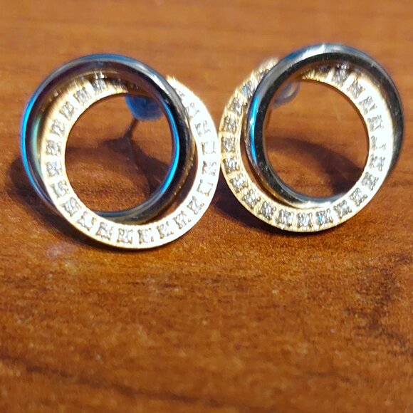 Two tone earrings. PVD gold plating. - Picture 1 of 5